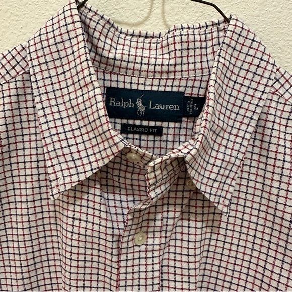 (SOLD) Ralph Lauren Men’s L Plaid Red Navy Button down Long sleeve - Picture 2 of 7